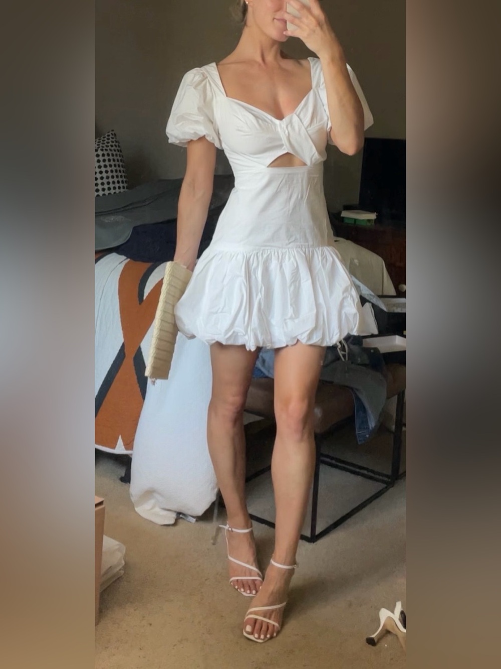 Astr White Puff Sleeve Bubble Dress